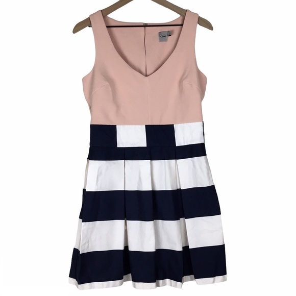 ASOS Skater Dress Stripe Fit Flare Skirt Colorblock Wedding Guest Attire Size 8 - Picture 13 of 13